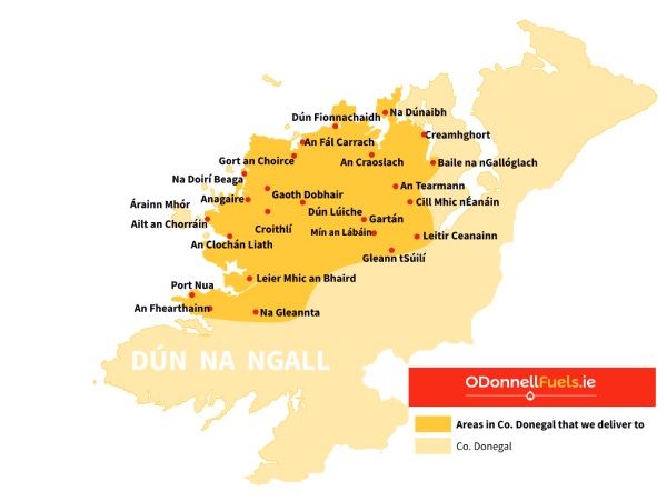 Donegal map where we delivery fuel and home heating oil
